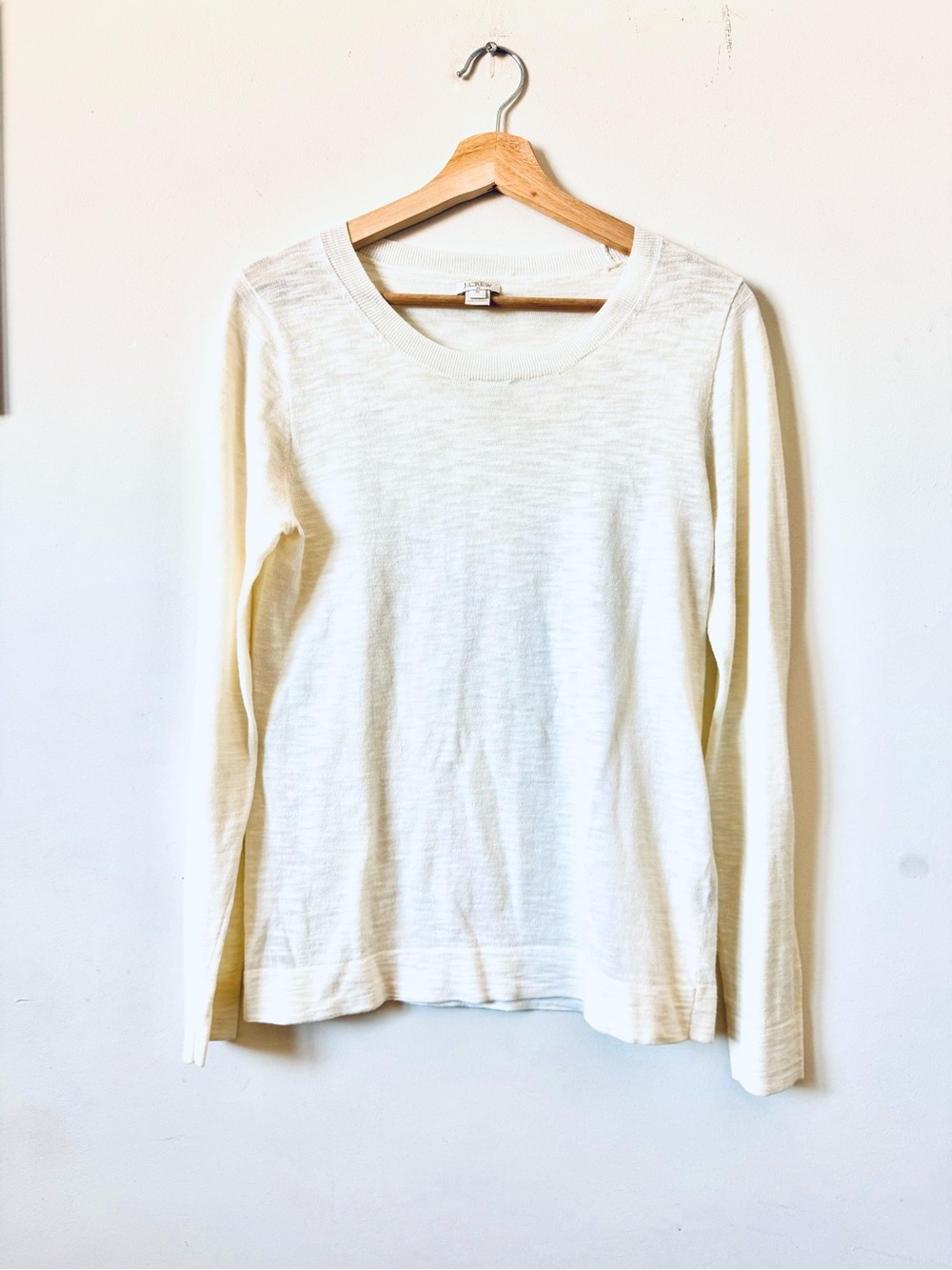 J. Crew Cream Long Sleeve Crewneck Top 100% Cotton Size Small